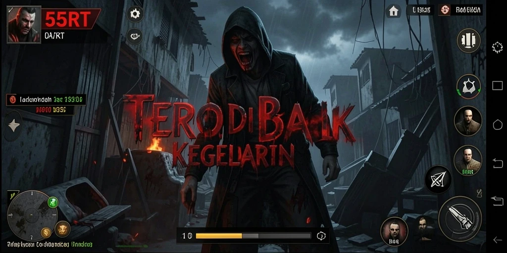 Tampilan gameplay 55RT yang menegangkan dengan elemen kengerian.