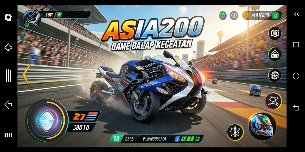 Tampilan gameplay ASIA200 menampilkan kecepatan dan aksi balapan yang menegangkan.