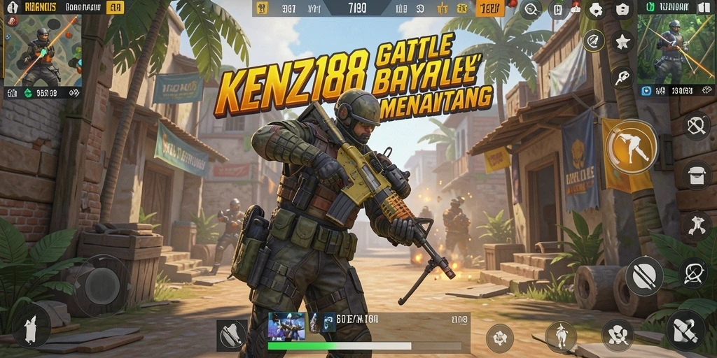 Tangkapan layar utama KENZO188 menampilkan aksi seru dalam pertempuran Battle Royale.