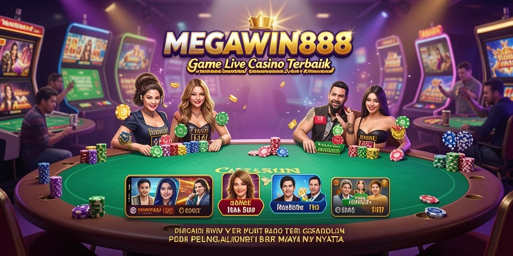 Tampilan interaktif MEGAWIN888 dengan dealer langsung dan permainan seru.