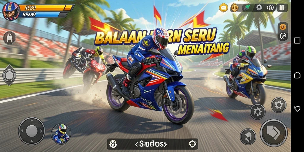 Gameplay menegangkan dalam balapan motor RR89.
