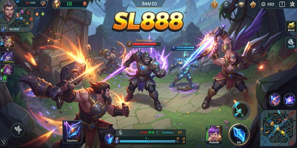Tampilan seru saat bertarung dalam SL888 di arena MOBA.