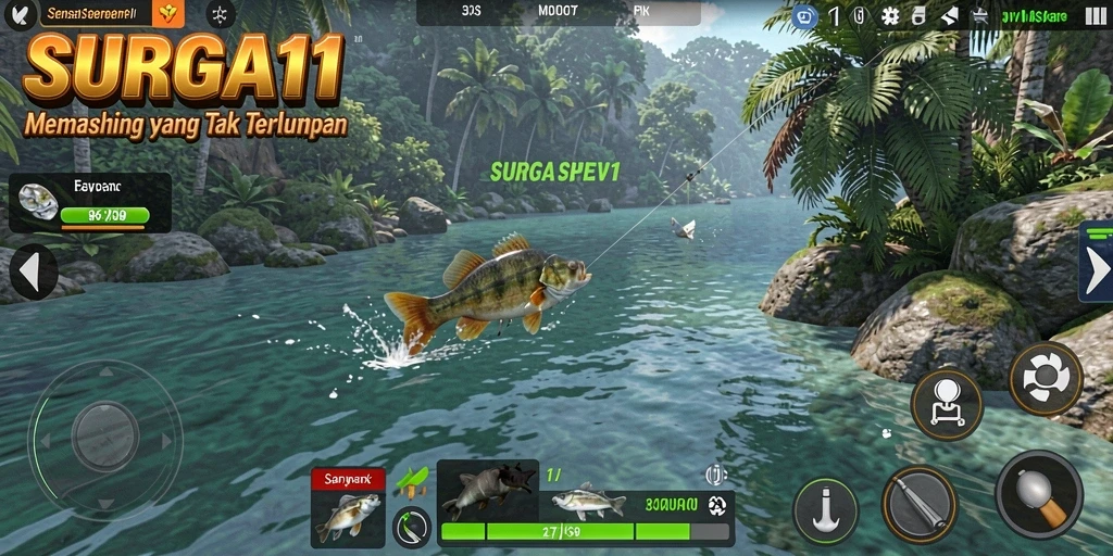 Tampilan gameplay seru di SURGA11 dengan suasana memancing yang memukau.