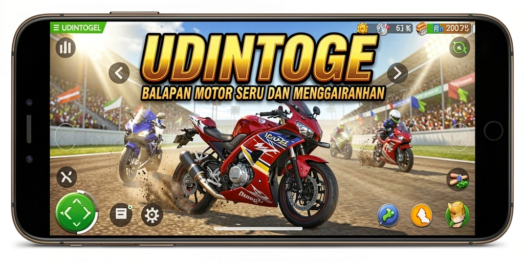 Screenshot UDINTOGEL menampilkan aksi balapan motor yang mendebarkan.